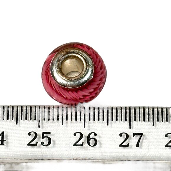 Red & Pink Glass Charm Bead With Zigzag Design For Bracelets - Picture 3 of 9